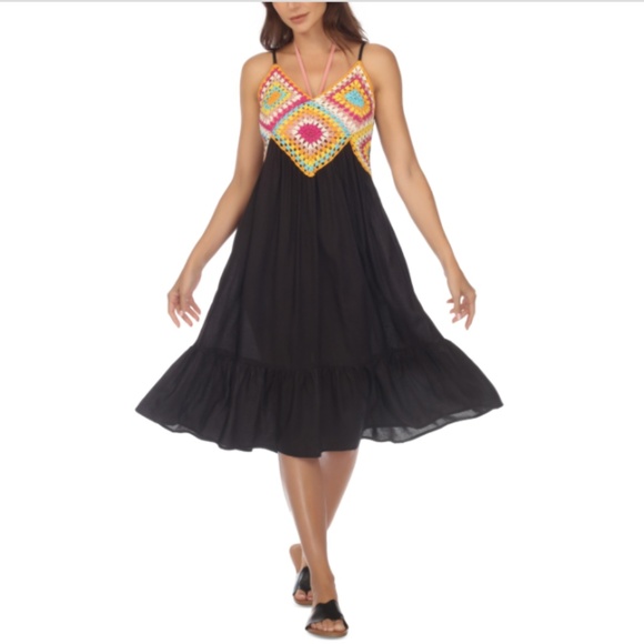 Raviya Other - NWT Raviya Women's Crochet-Bodice MIDI Dress Cover-up - Black, NWT